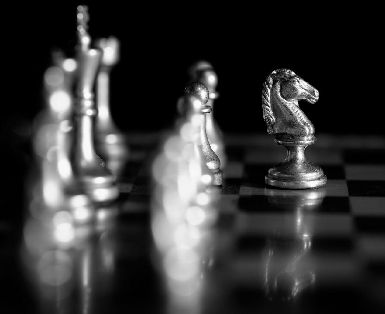 Pieces on chess board for playing game and strategy knight kingdom gaming